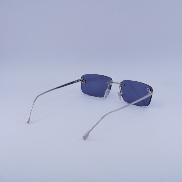 Fendi FE4172US 16X Sunglasses Shiny Palladium Rectangle Frame, Blue Lenses - Picture 9 of 10